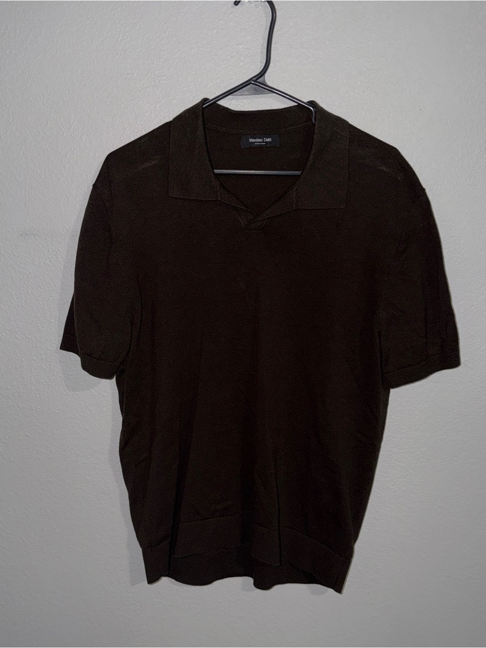 Massimo Dutti Men’s Brown Short-Sleeve Button-Down Knit Shirt